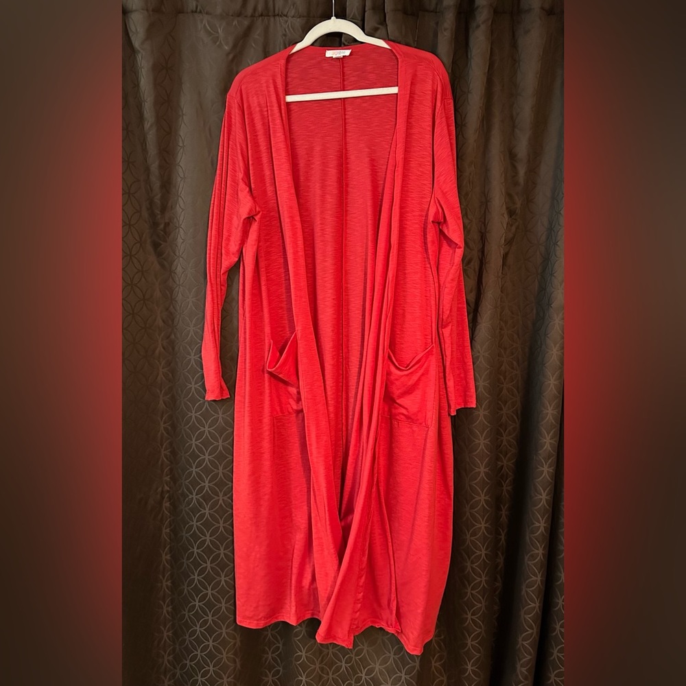 Lularoe red “Sarah” long cardigan